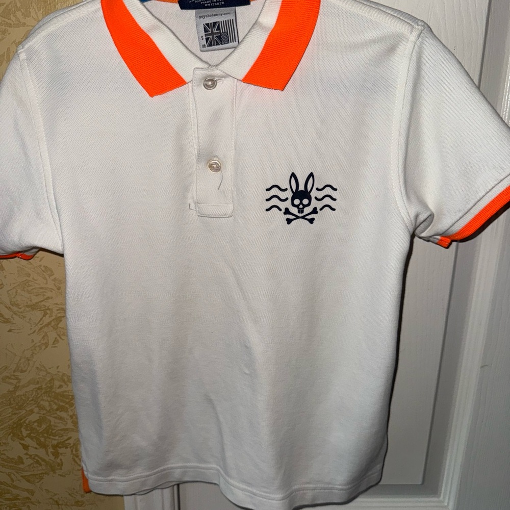 Psycho Bunny White (unisex) Polo with Orange Accents